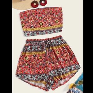 NWOT Aztec Print Bandeau w Drawstring Waist Shorts